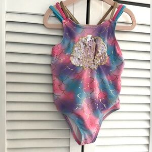 Betsey Johnson Colorful Strappy Mermaid look Swimsuit with Sequin Appliqué. 5T
